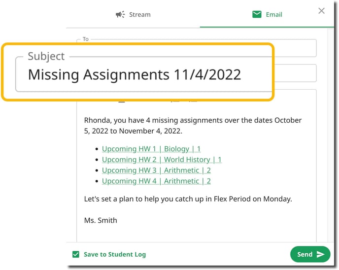 missing assignments email